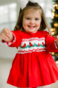 PRE ORDER Girls Smocked Christmas Cardinals Bloomer Set & Dress | ETA to LBS: OCTOBER