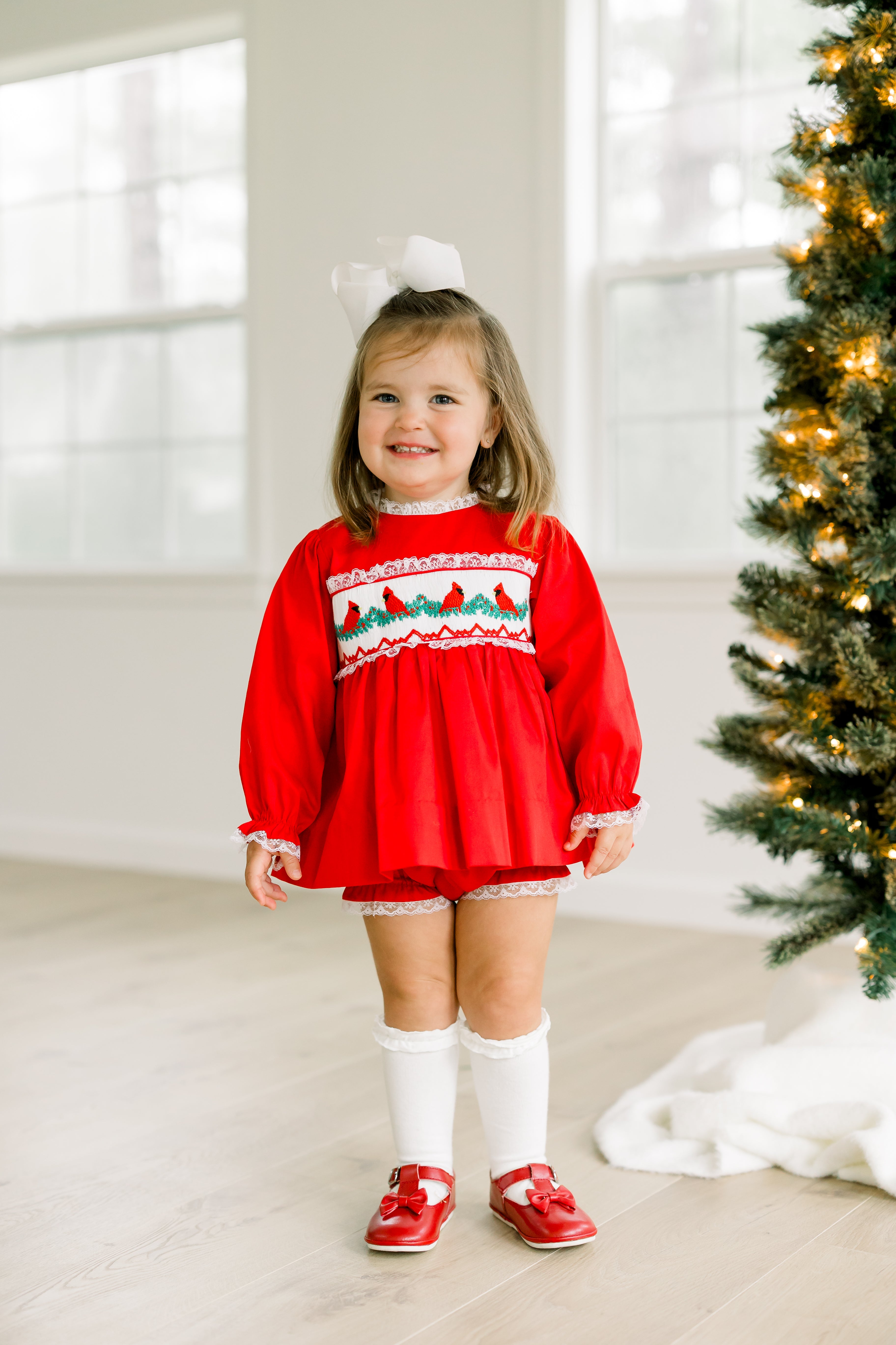 PRE ORDER Girls Smocked Christmas Cardinals Bloomer Set & Dress | ETA to LBS: OCTOBER