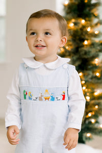 PRE ORDER Boys Smocked Away in a Manger Long Romper | ETA to LBS: OCTOBER