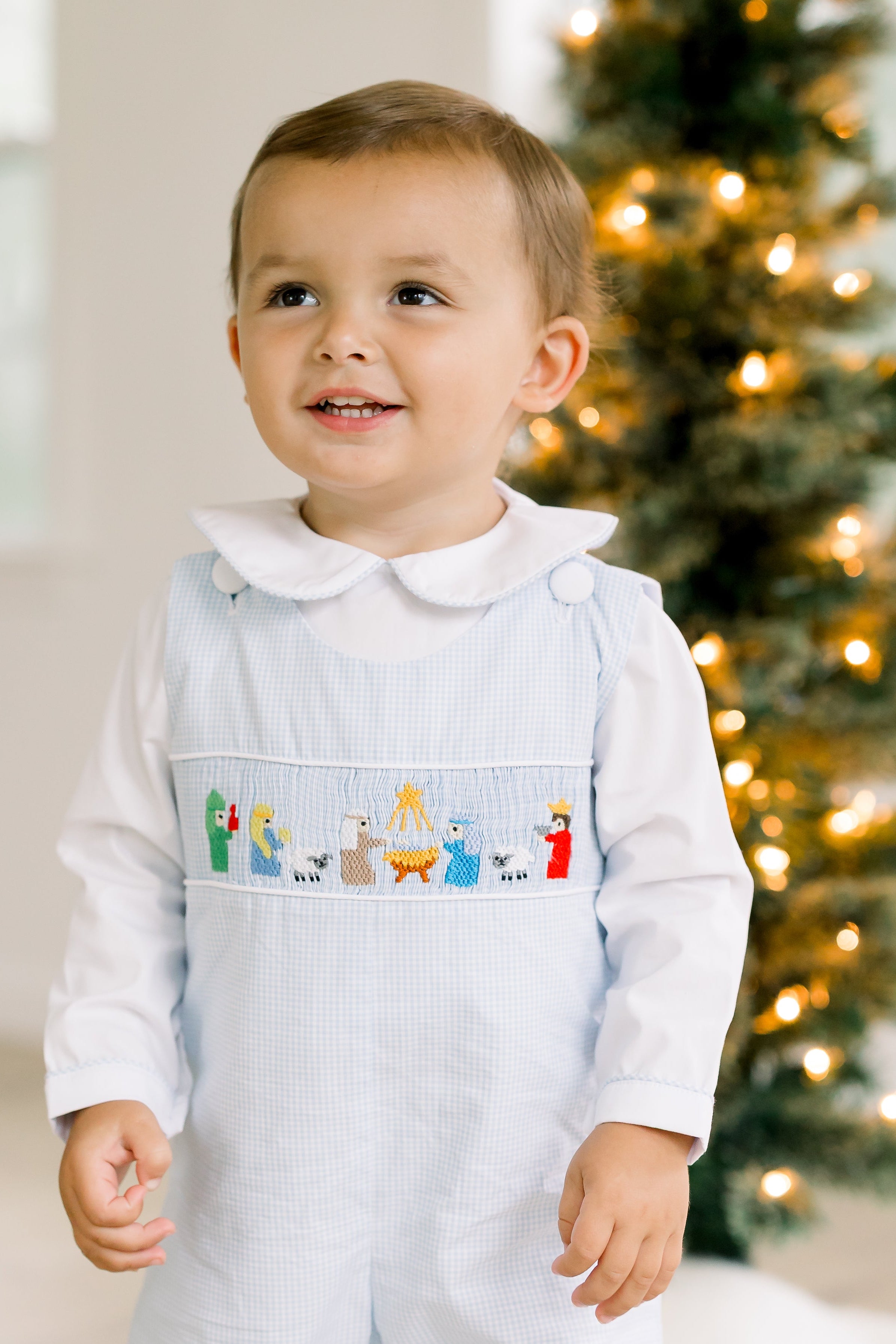 PRE ORDER Boys Smocked Away in a Manger Long Romper | ETA to LBS: OCTOBER