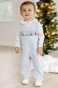 PRE ORDER Boys Smocked Away in a Manger Long Romper | ETA to LBS: OCTOBER