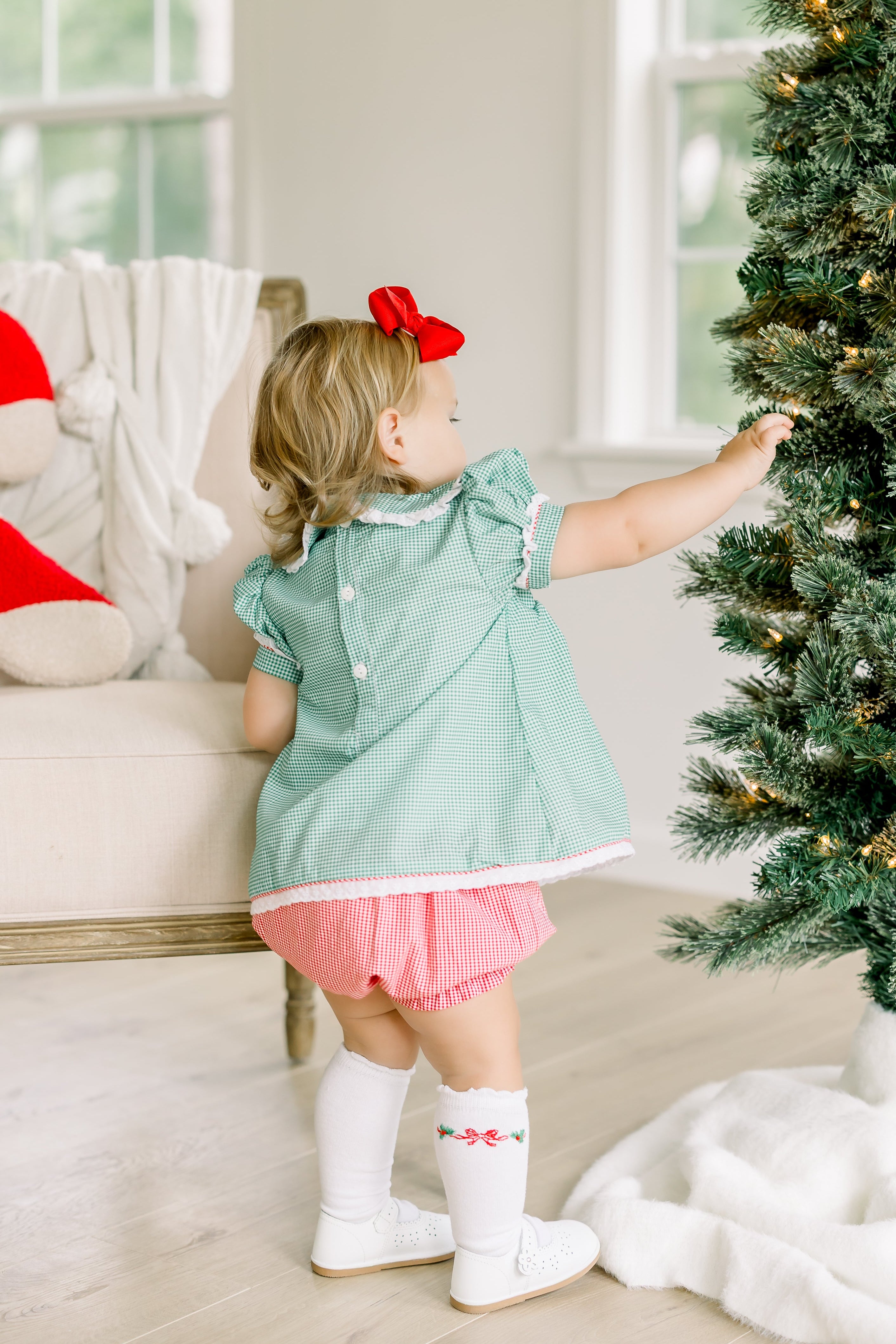 PRE ORDER Girls Smocked Jolly Old St Nicholas Bloomer Set & Dress | ETA to LBS: OCTOBER