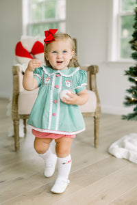 PRE ORDER Girls Smocked Jolly Old St Nicholas Bloomer Set & Dress | ETA to LBS: OCTOBER