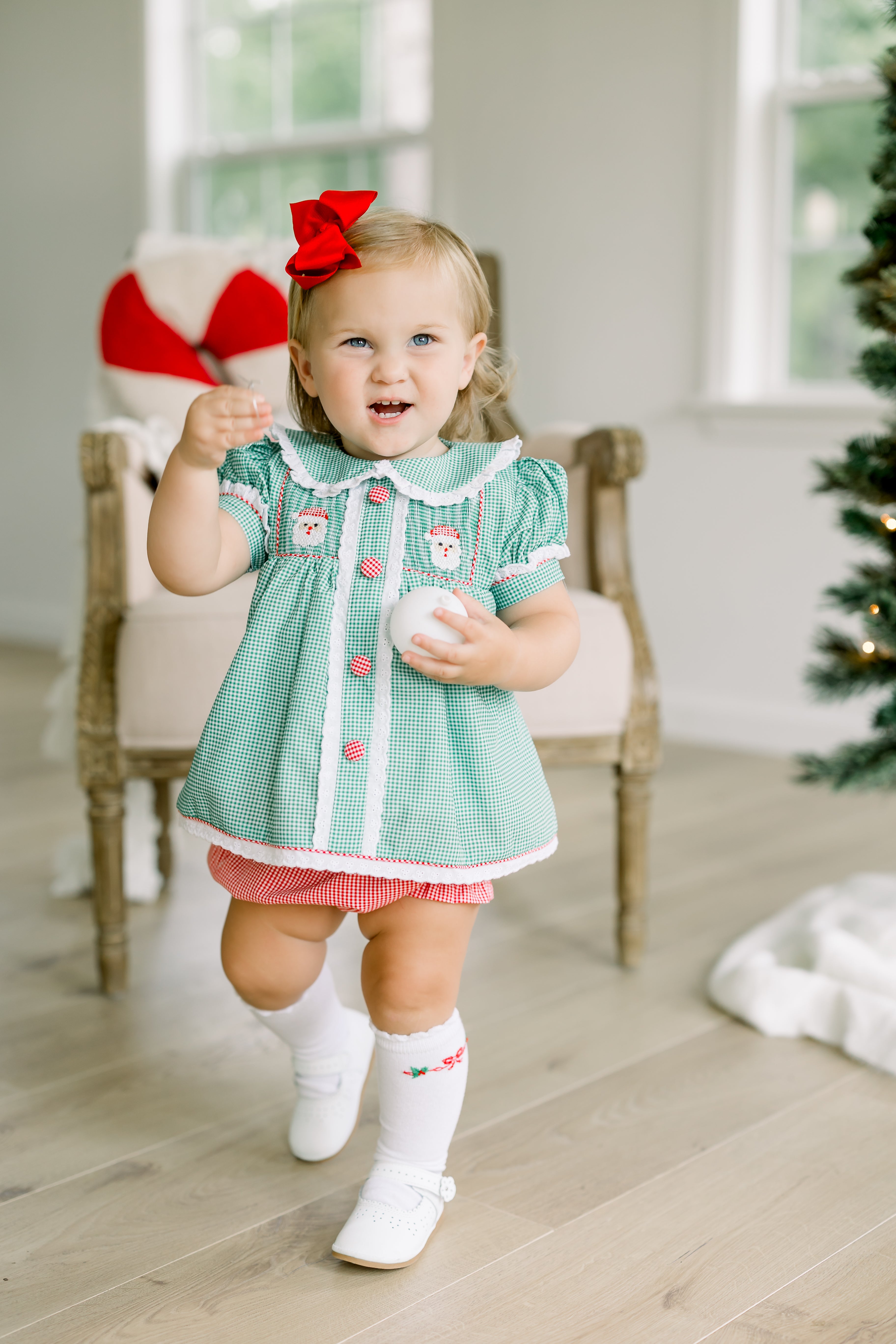 PRE ORDER Girls Smocked Jolly Old St Nicholas Bloomer Set & Dress | ETA to LBS: OCTOBER