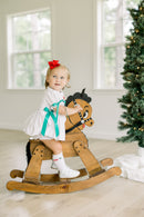PRE ORDER Girls Smocked and Beaded Bow-tiful Christmas Heirloom Bloomer Set & Dress | ETA to LBS: OCTOBER