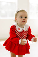 PRE ORDER Girls Smocked Pearl Christmas Bows Bubble | ETA to LBS: OCTOBER