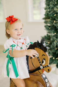 PRE ORDER Girls Smocked and Beaded Bow-tiful Christmas Heirloom Bubble | ETA to LBS: OCTOBER