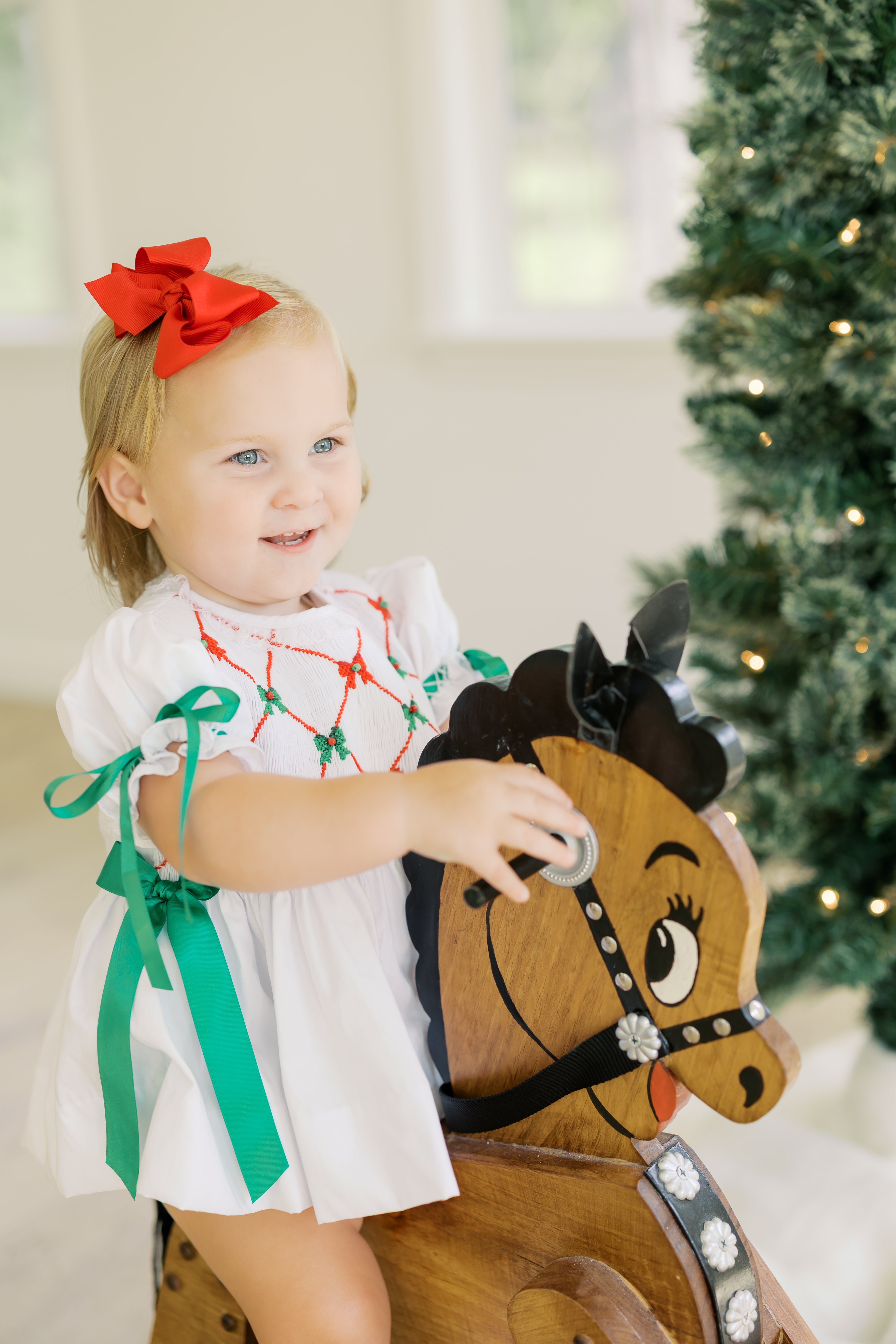 PRE ORDER Girls Smocked and Beaded Bow-tiful Christmas Heirloom Bubble | ETA to LBS: OCTOBER