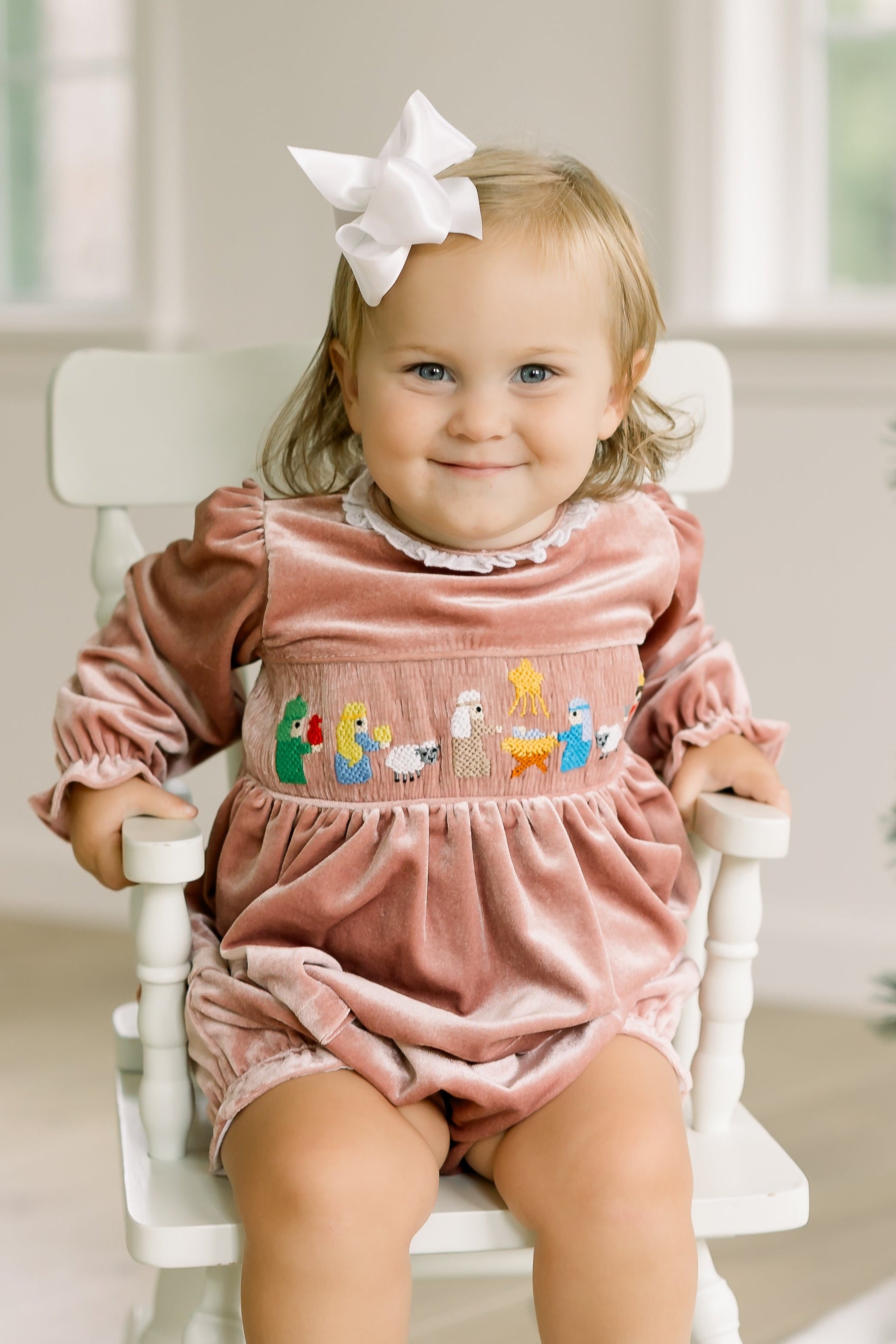 PRE ORDER Girls Smocked Velvet Away in a Manger Bloomer Set & Dress | ETA to LBS: OCTOBER