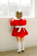 PRE ORDER Girls Smocked Pearl Christmas Bows Bubble | ETA to LBS: OCTOBER