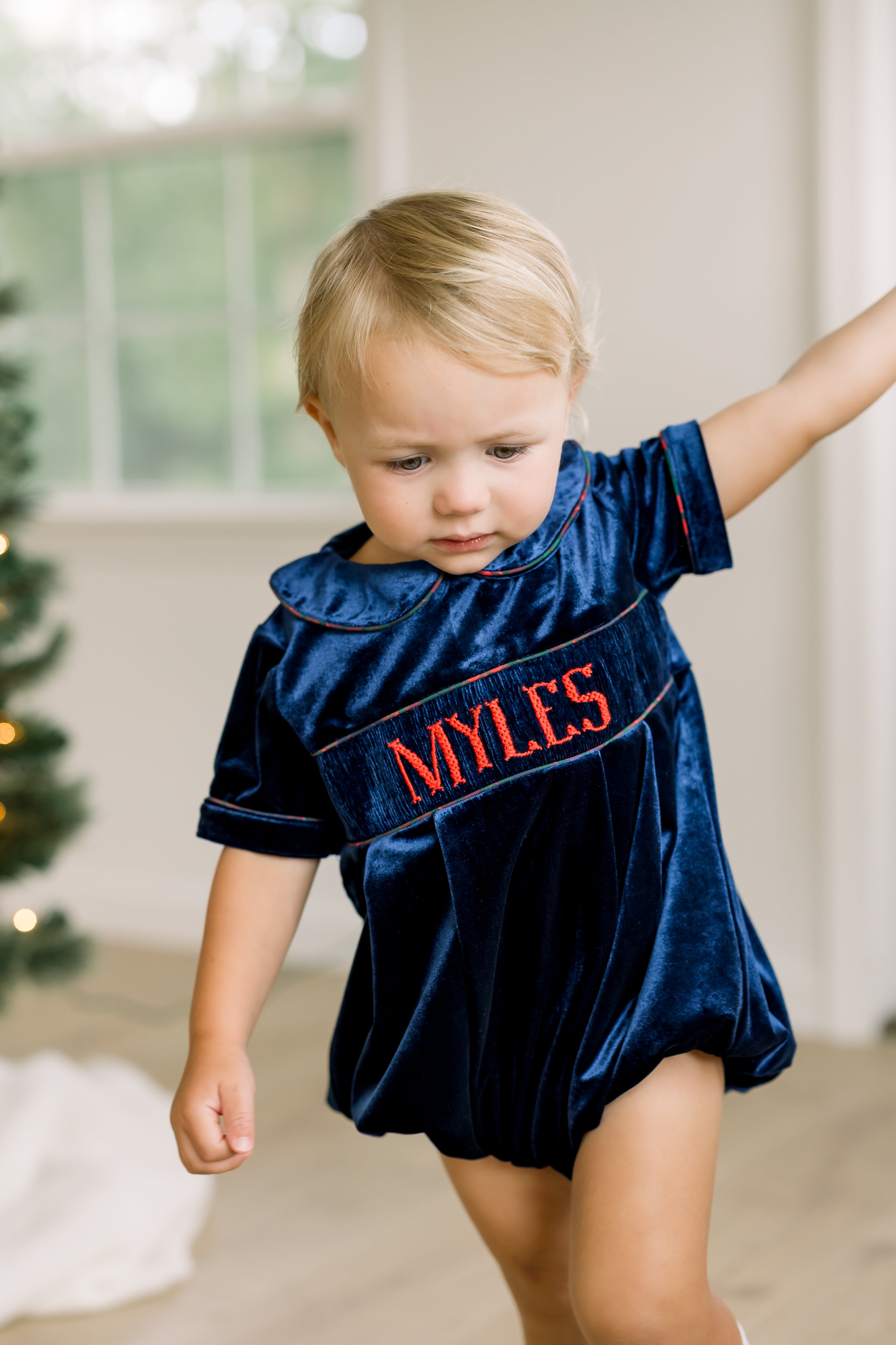 PRE ORDER Boys Custom Smock Velvet Tartan Tidings Bubble | ETA to LBS: OCTOBER