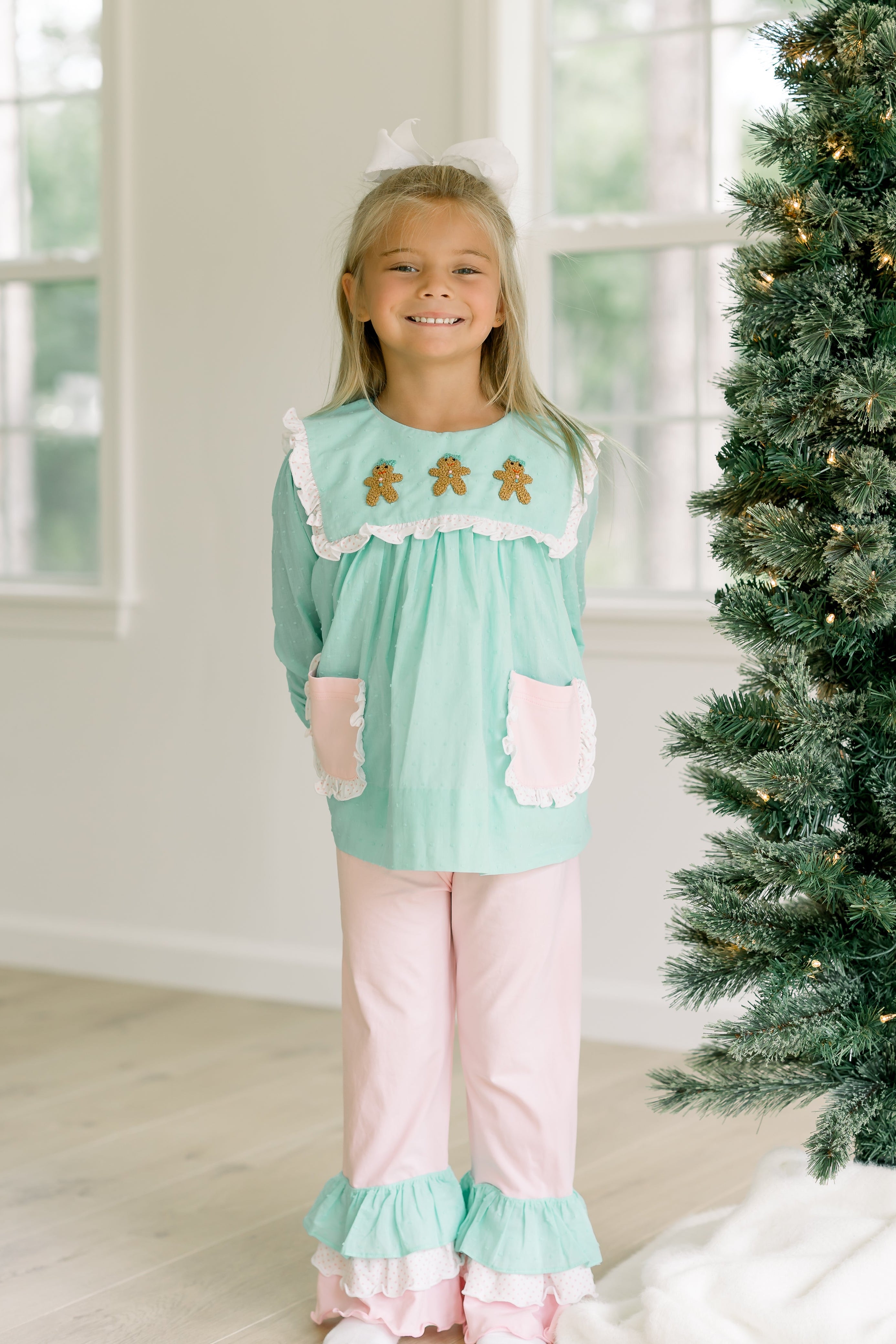 PRE ORDER Girls French Knot Mint Gingerbreads Ruffle Pant Set | ETA to LBS: OCTOBER
