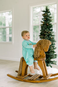 PRE ORDER Boys French Knot Mint Gingerbreads Long Romper | ETA to LBS: OCTOBER
