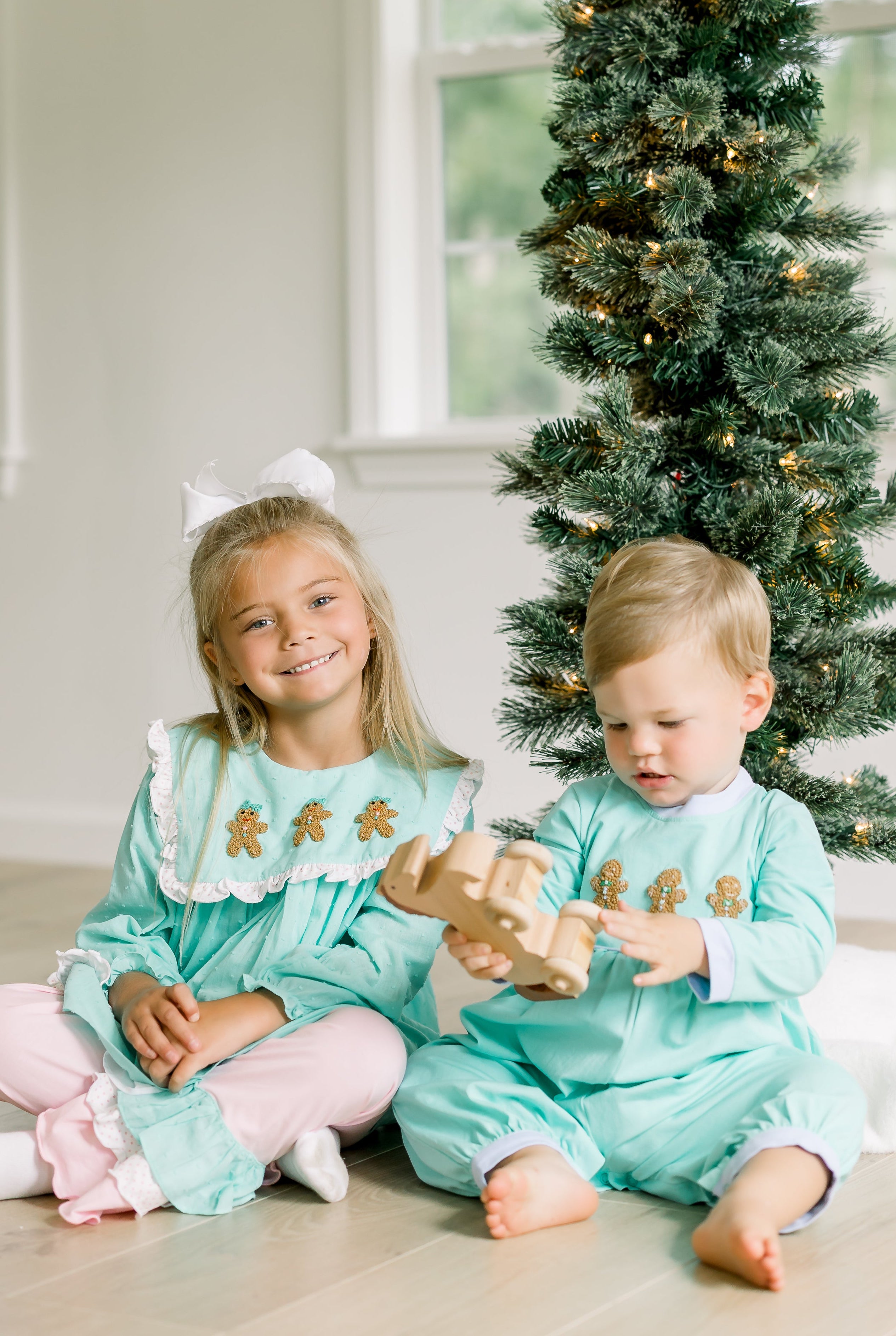 PRE ORDER Boys French Knot Mint Gingerbreads Long Romper | ETA to LBS: OCTOBER