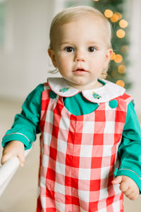 PRE ORDER Boys Red Plaid Hand Embroidered Christmas Tree Longall | ETA to LBS: OCTOBER