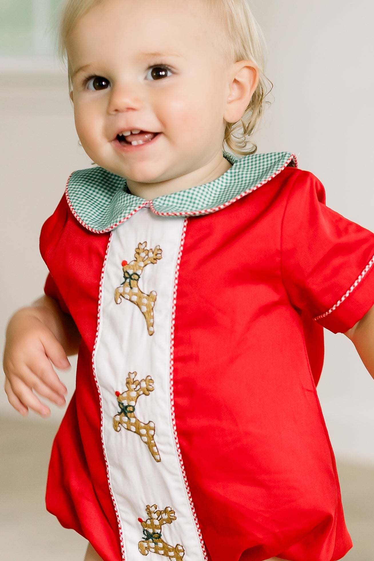 PRE ORDER Boys Embroidered Gingham Reindeer Bubble | ETA to LBS: OCTOBER