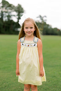 Girls Embroidered Swiss Dot Team Spirit Bloomer Set & Dress
