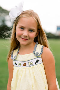 Girls Embroidered Swiss Dot Team Spirit Bloomer Set & Dress
