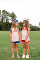 Girls Embroidered Cheerleaders Ruffle Short Set