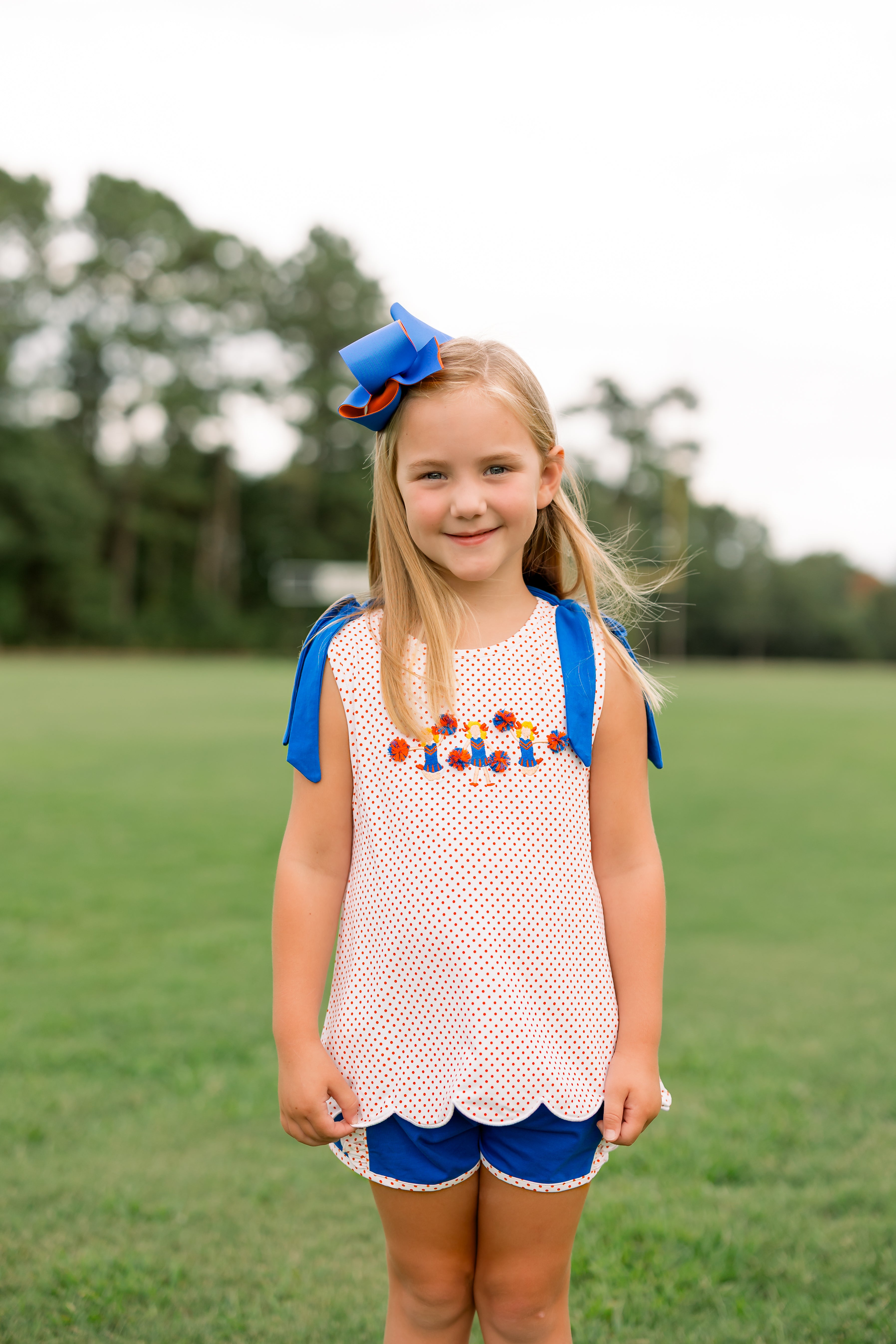 Girls Embroidered Cheerleaders Ruffle Short Set