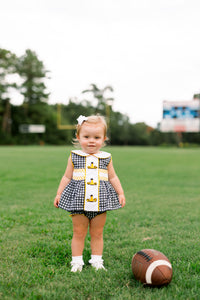Girls Embroidered Megaphone and 3D Pom Poms Bloomer Set & Dress