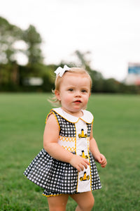 Girls Embroidered Megaphone and 3D Pom Poms Bloomer Set & Dress