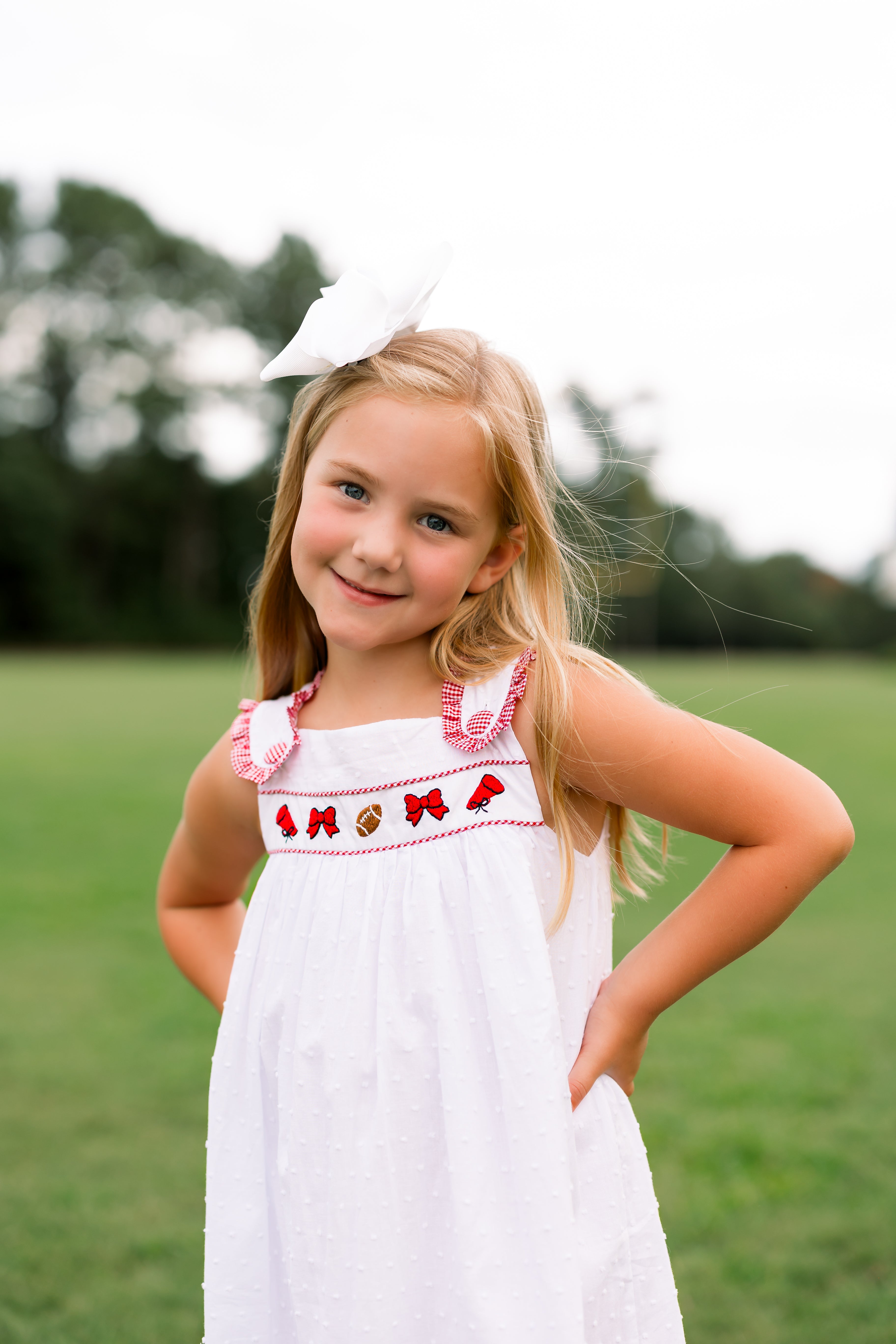 Girls Embroidered Swiss Dot Team Spirit Bubble