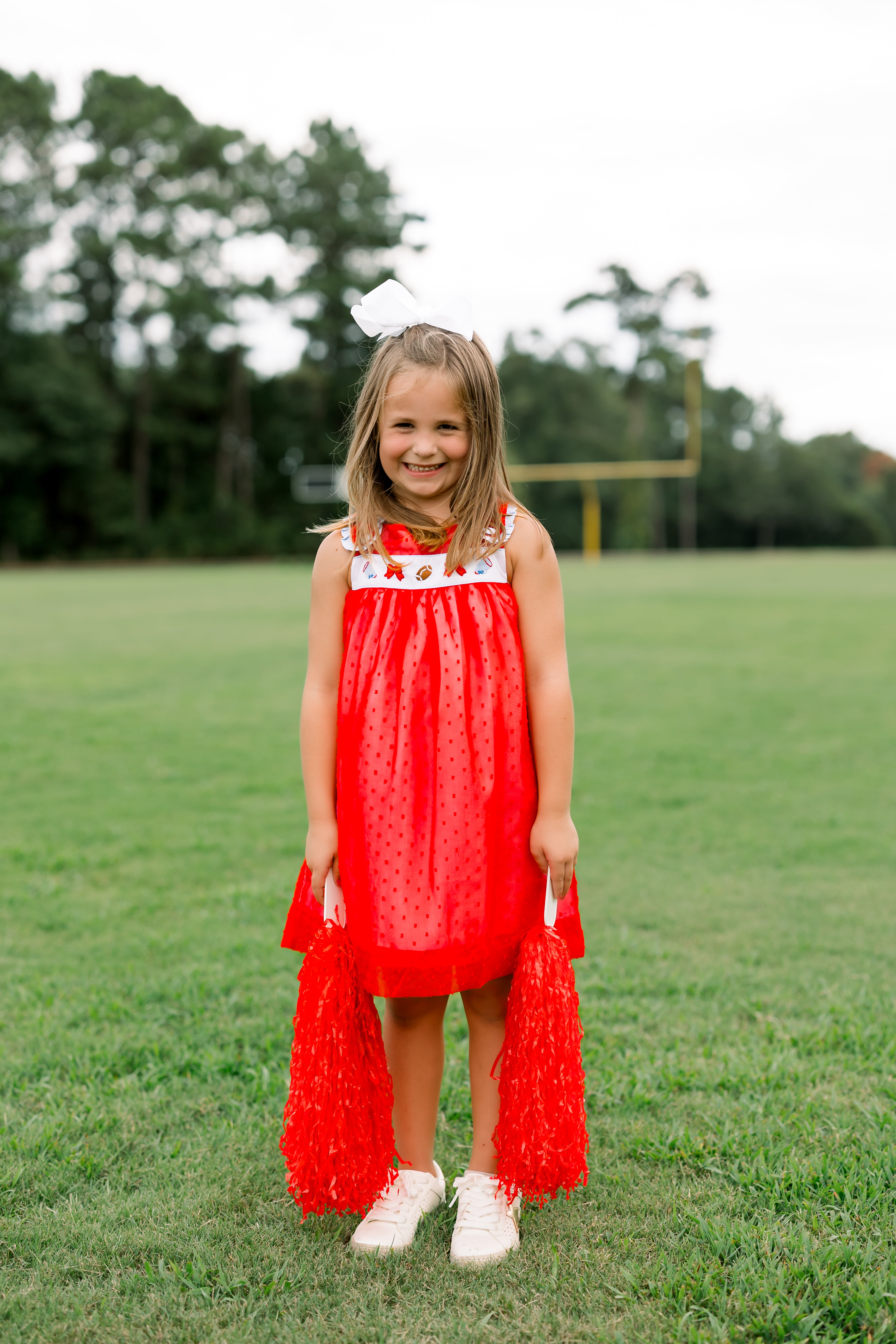 Girls Embroidered Swiss Dot Team Spirit Bloomer Set & Dress