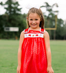 Girls Embroidered Swiss Dot Team Spirit Bloomer Set & Dress