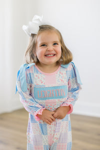 PRE ORDER Girls Custom Smock Patchwork Garden Long Romper | ETA to LBS: DECEMBER