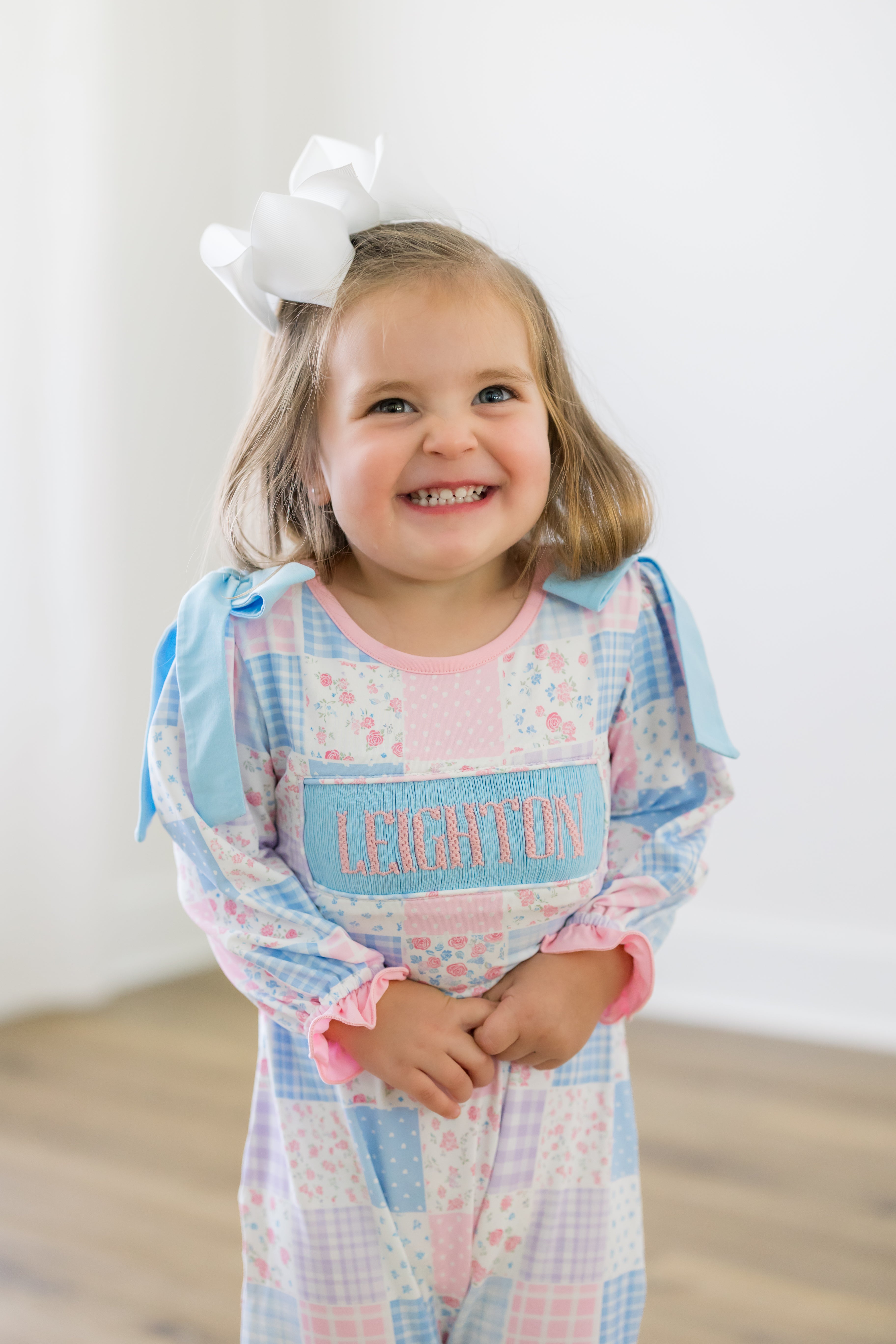 PRE ORDER Girls Custom Smock Patchwork Garden Long Romper | ETA to LBS: DECEMBER
