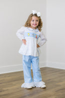 PRE ORDER Girls Smocked & Beaded Snowflake Fairytale Ruffle Pant Set | ETA to LBS: DECEMBER