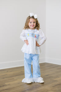 PRE ORDER Girls Smocked & Beaded Snowflake Fairytale Ruffle Pant Set | ETA to LBS: DECEMBER