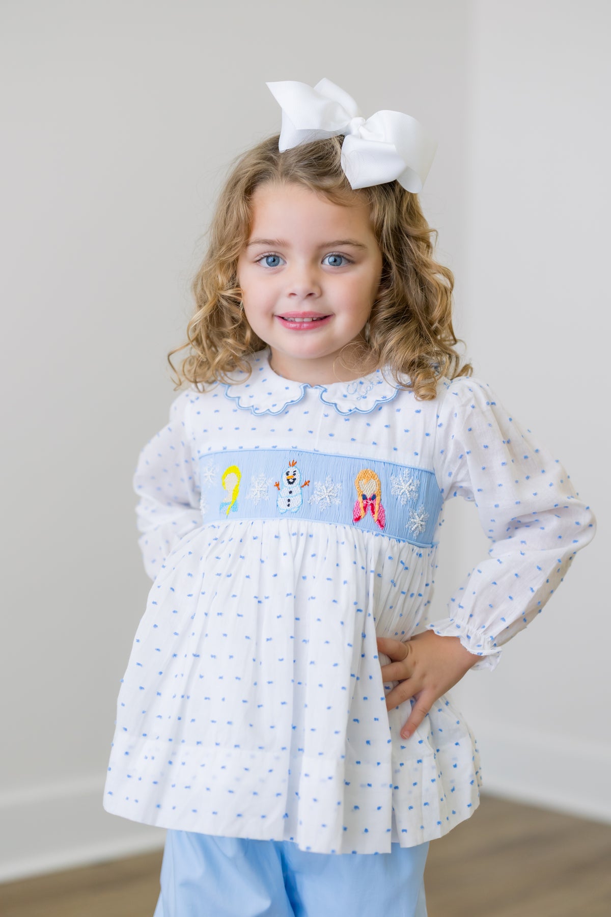 PRE ORDER Girls Smocked & Beaded Snowflake Fairytale Ruffle Pant Set | ETA to LBS: DECEMBER