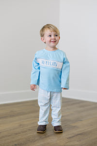 PRE ORDER Boys Custom Smock Winter Blue Plaid Pant Set | ETA to LBS: DECEMBER