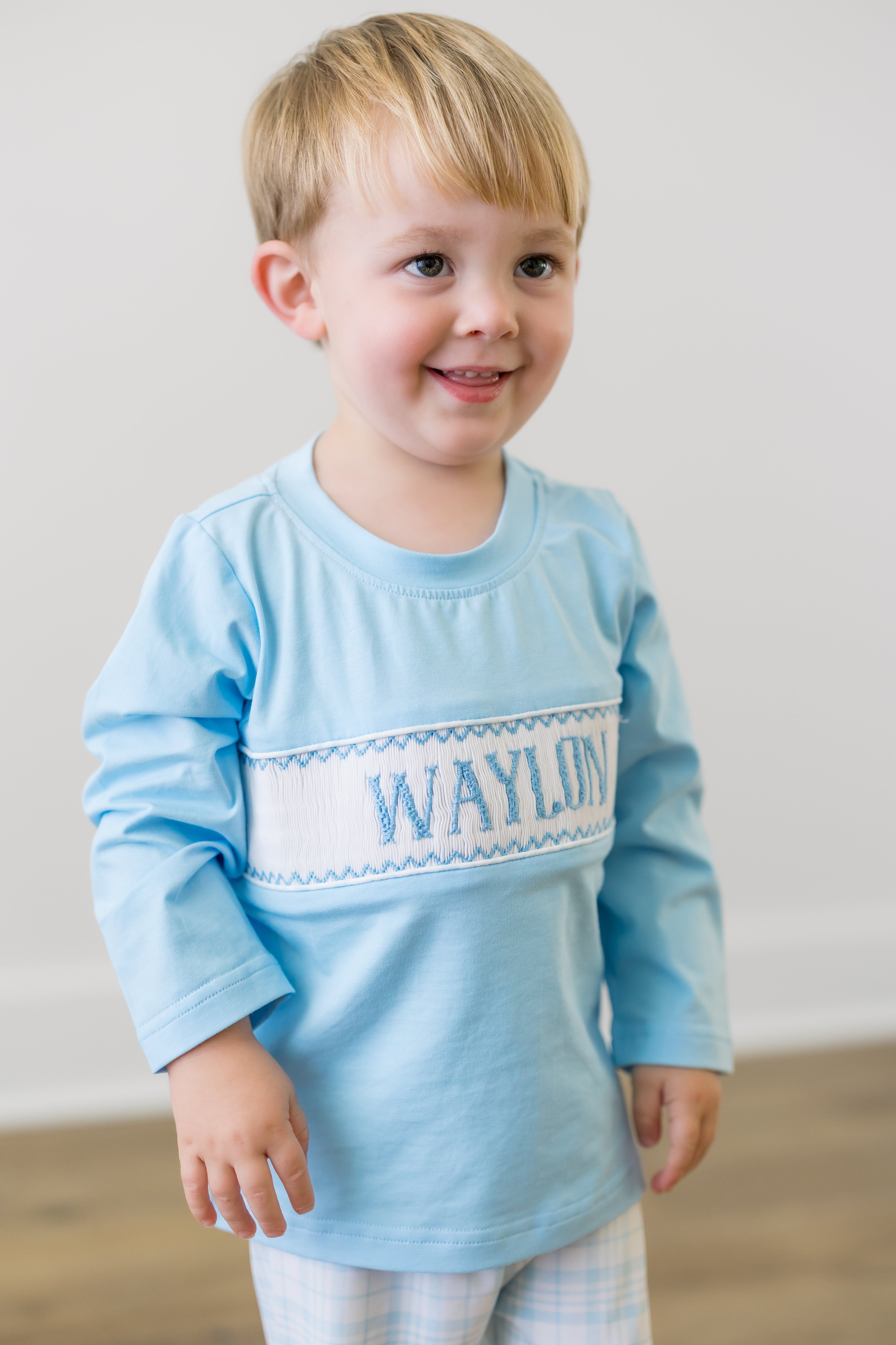 PRE ORDER Boys Custom Smock Winter Blue Plaid Pant Set | ETA to LBS: DECEMBER