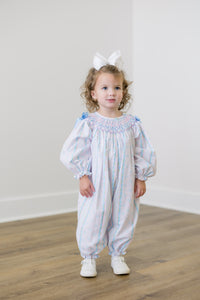 PRE ORDER Girls Smocked Dainty Floral Long Romper | ETA to LBS: DECEMBER