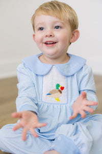 PRE ORDER Boys French Knot Valentine Mallard Long Romper | ETA to LBS: DECEMBER