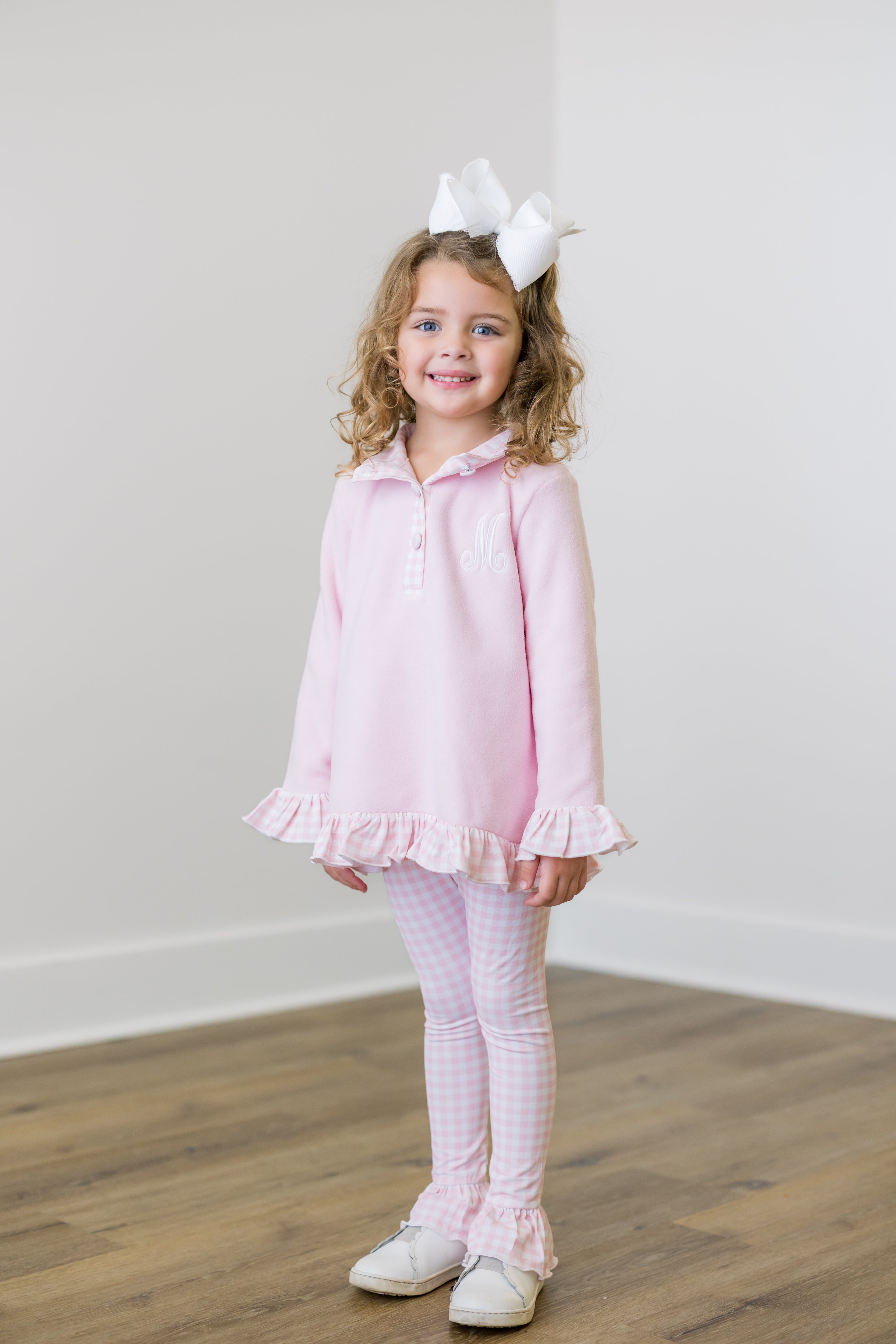 PRE ORDER Girls Pink Fleece Gingham Legging Set | ETA to LBS: DECEMBER l