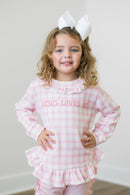 PRE ORDER Girls Custom French Knot Pink Gingham Jogger Set | ETA to LBS: DECEMBER