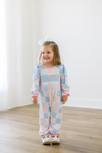 PRE ORDER Girls Custom Smock Patchwork Garden Long Romper | ETA to LBS: DECEMBER