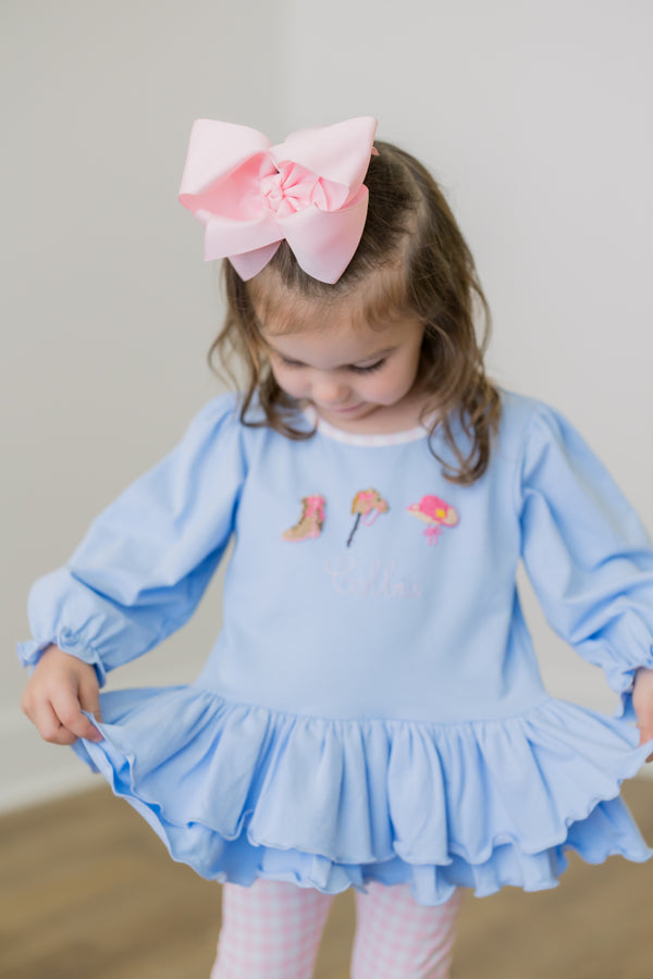 PRE ORDER Girls French Knot Little Buckaroos Long Romper | ETA to LBS: DECEMBER