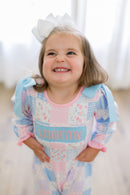 PRE ORDER Girls Custom Smock Patchwork Garden Long Romper | ETA to LBS: DECEMBER