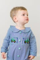 PRE ORDER Boys Smocked Gingham Tractors Bubble | ETA to LBS: DECEMBER