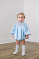 PRE ORDER Girls Custom Smock Blushing Blue Satin Bloomer Set & Dress | ETA to LBS: DECEMBER