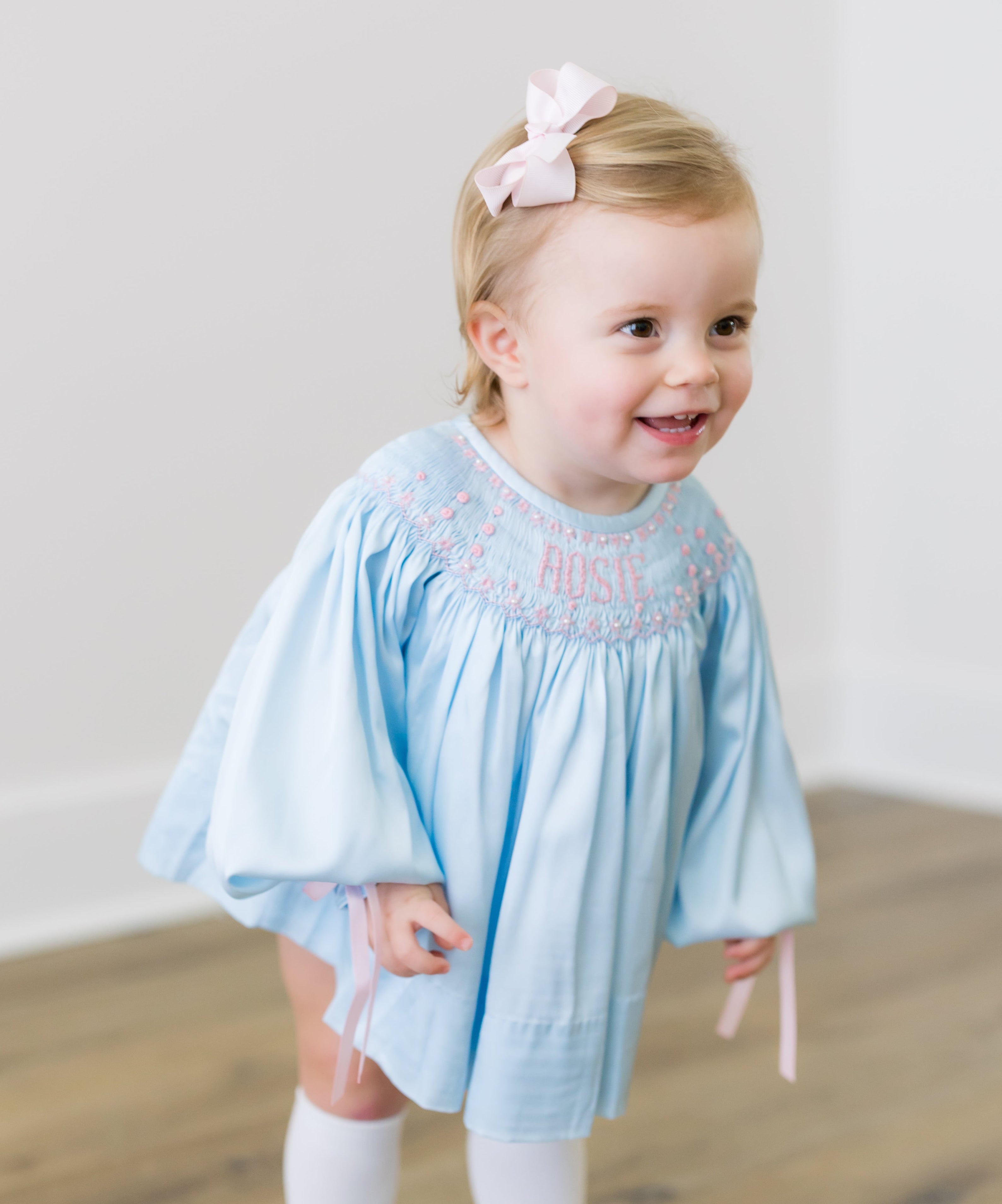 PRE ORDER Girls Custom Smock Blushing Blue Satin Bubble | ETA to LBS: DECEMBER