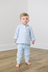 PRE ORDER Boys Blue Fleece Gingham Jogger Set | ETA to LBS: DECEMBER