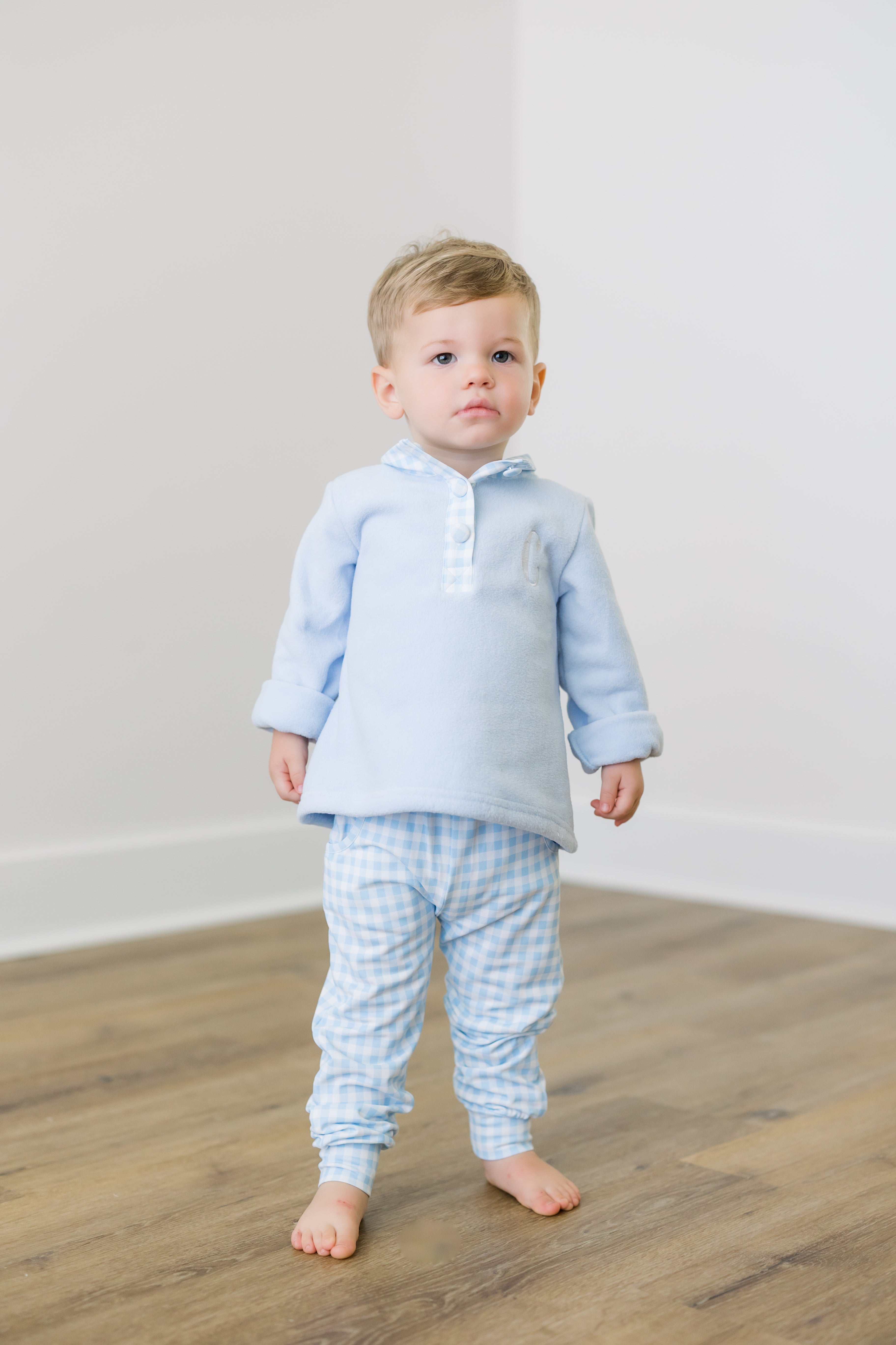 PRE ORDER Boys Blue Fleece Gingham Jogger Set | ETA to LBS: DECEMBER