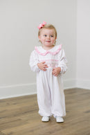 PRE ORDER Girls Smocked Rosette Garden Long Romper | ETA to LBS: DECEMBER