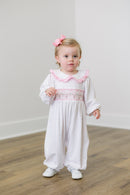 PRE ORDER Girls Smocked Rosette Garden Long Romper | ETA to LBS: DECEMBER
